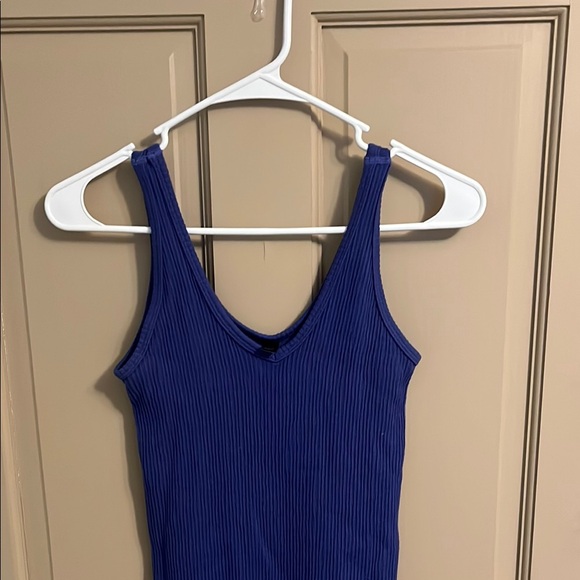 Blue Ribbed Mini Dress - Picture 3 of 6